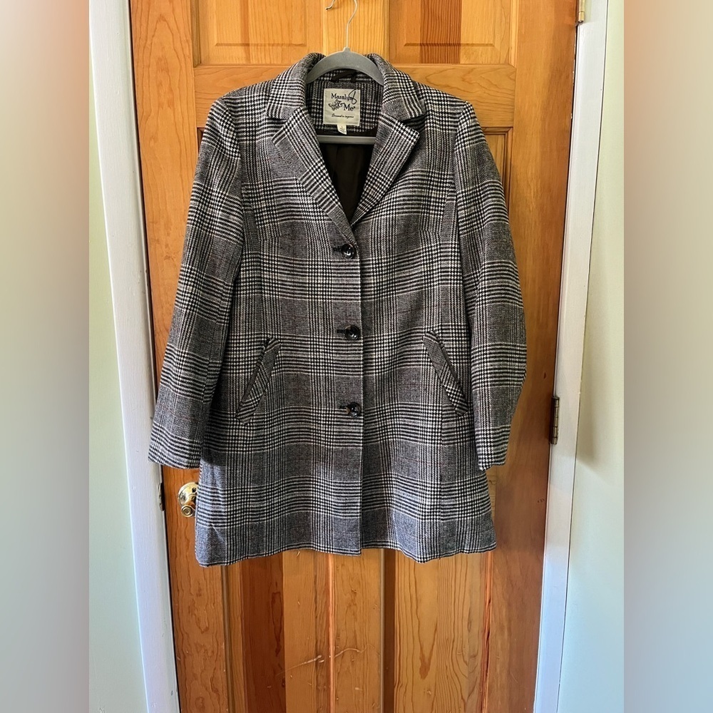 Maralyn & Me Plaid Mid-length Coat Lined Size Large Classic Gray White